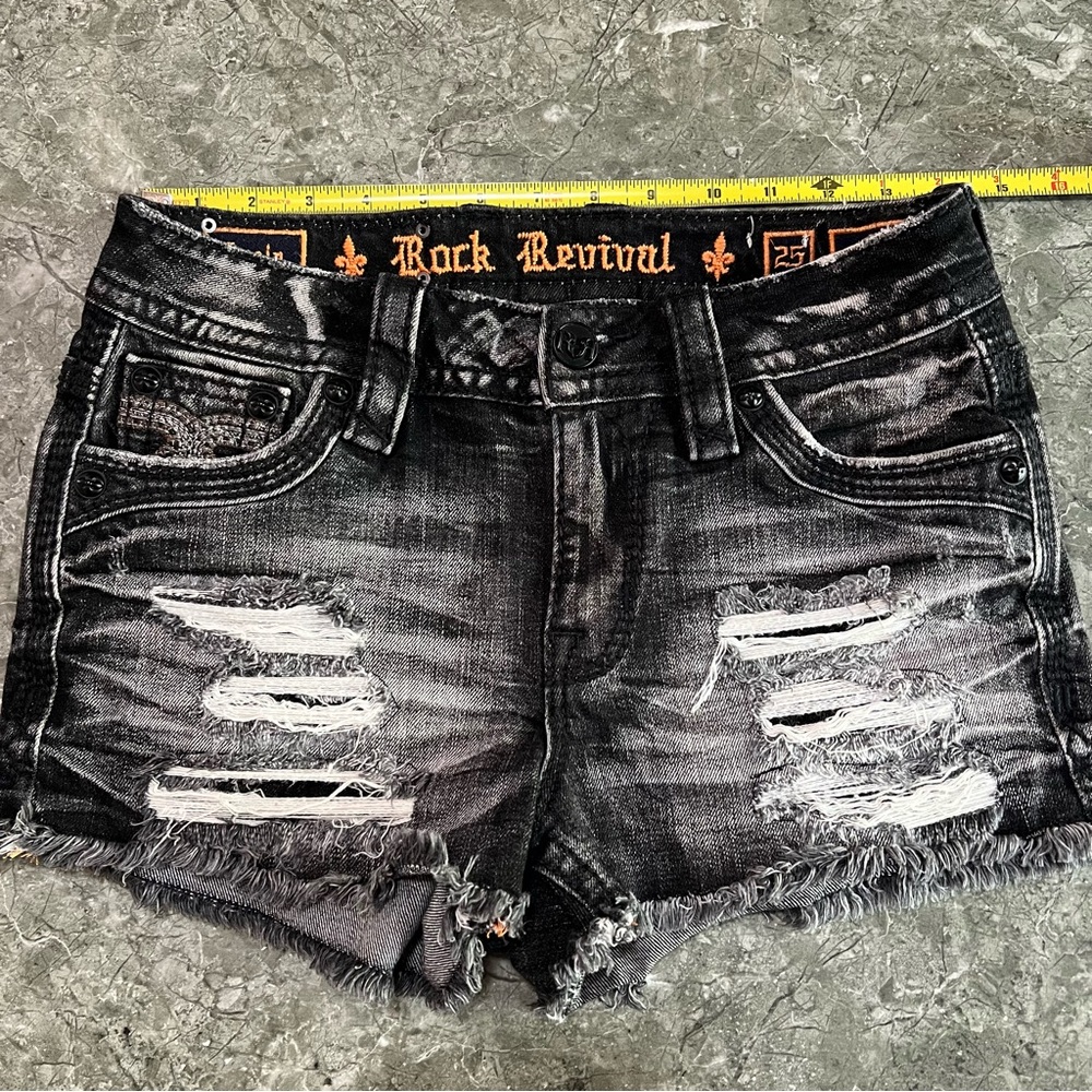 Rock Revival Black Distressed Shorts 25